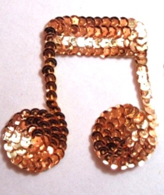 K8614  Gold Musical Note Sequin Beaded Applique 3"