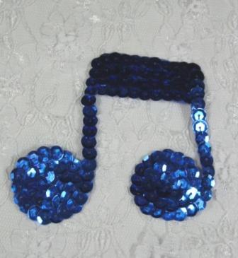 k8614  Blue Musical Note Sequin Musical Applique 3"