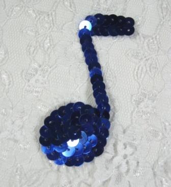 k8614A  Blue Eighth Note Sequin Musical Applique 3"