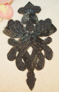 K8636  Gunmetal Victorian Beaded Applique Motif 6.75"
