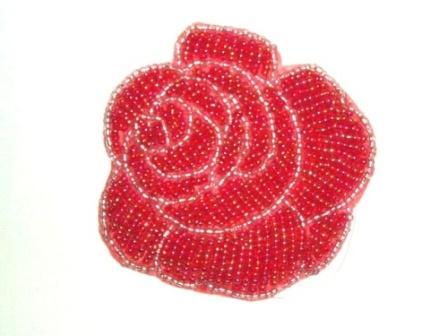 K8740  Red  Rose  Beaded Applique  3"