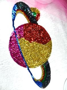 K9291 Saturn Planet Sequin Beaded Applique 14"
