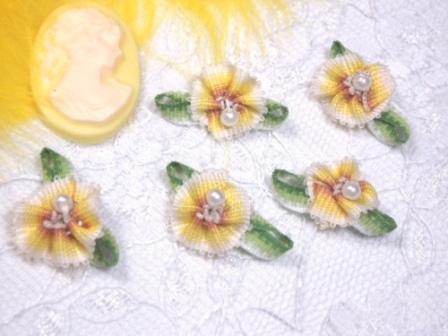 L40 Set of 5  Yellow Ombre Rose Pearl Orchid Applique-set,of,5,yellow,ombre,rose,pearl,applique