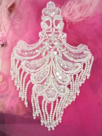 L62  White Venise Lace Sequin Beaded Applique 8.5"