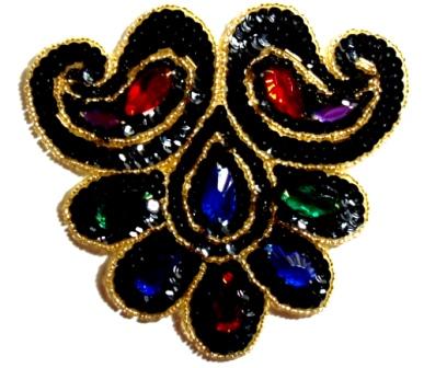 LC104  Multi-Color Jewel Beaded  Sequin Applique 5"-applique,beaded,cactus,south,western,