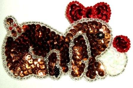 LC222  Christmas Dog Sequin Beaded Applique 3.75"-applique,beaded,dog,christmas,