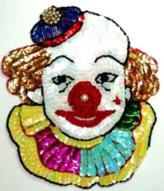 LC247 Clown Sequin Beaded Applique  7"-    clown,sequin,beaded,mardi,gras,applique