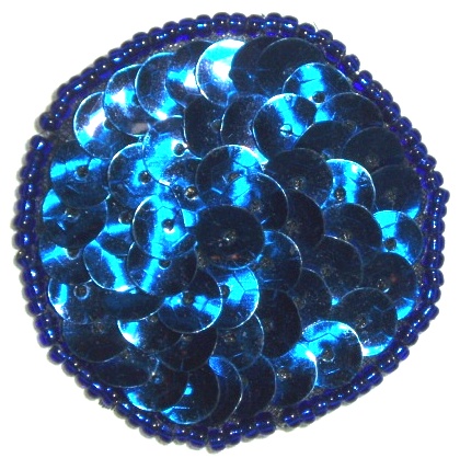 LC269  Royal Blue Dot Round Circle Sequin Beaded Applique  1.5"-applique,sequin,beaded,dot,bubble,circle,novelty,royal,blue