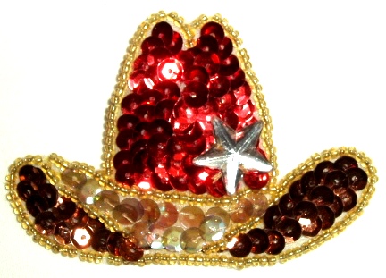 LC283  Western Rodeo Cowboy Hat Sequin Beaded Applique  3"