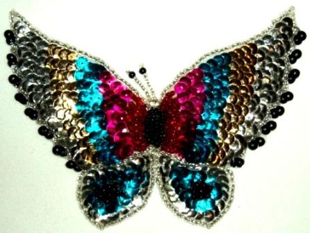 LC297 Turquoise Butterfly Sequin Beaded Applique 5"-applique,beaded,sequin,butterfly,turquoise