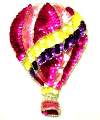 LC3 Fuchsia Hot Air Balloon Sequin Beaded Applique 6"