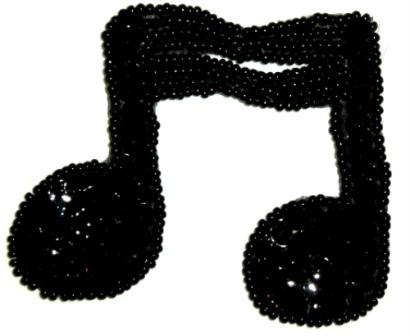LC306 Black Quarter Musical Note Sequin Beaded Applique 3"