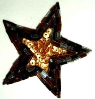 LC314  Bronze Star Sequin Beaded Applique 2.5"-applique,sequin,beaded,bronze,brown,star
