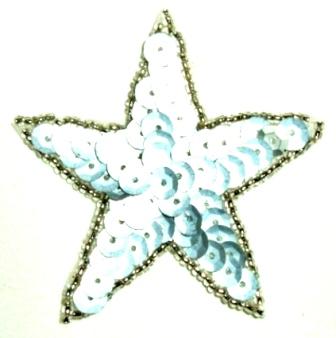 LC319 Silver Star Sequin Beaded Applique 2.25"