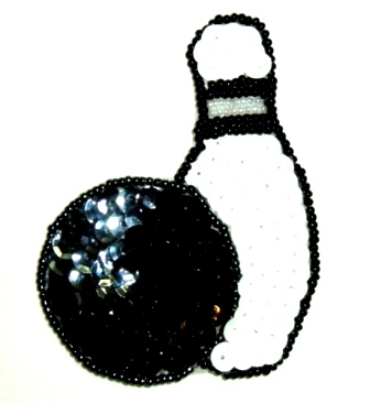 LC232 Bowling Ball Sequin Beaded Applique 3.25"-applique,sequin,beaded,bowling,ball