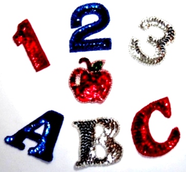 LC324  Pre-school (123 & ABC ) Apple Sequin Beaded Appliques-applique,beaded,sequin,red,number,letter,apple,school