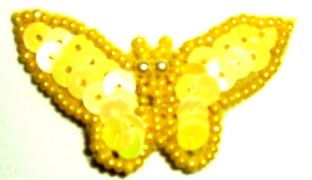 LC330 Yellow Butterfly Sequin Beaded Applique 1.75"-applique,sequin,beaded,yellow,butterfly,