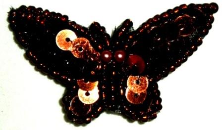 LC331 Bronze Butterfly Sequin Beaded Applique 1.75"-applique,sequin,beaded,bronze,brown,butterfly,