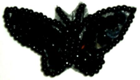 LC339  Black Butterfly Sequin Beaded Applique 1.75"-applique,sequin,beaded,black,butterfly,