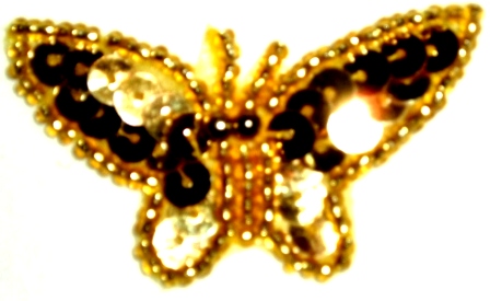 LC341  Gold Butterfly Sequin Beaded Applique 1.75"-applique,sequin,beaded,gold,butterfly,
