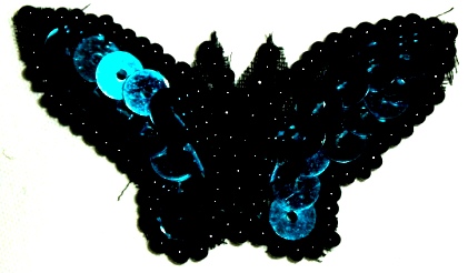 LC344  Butterfly Sequin Beaded Applique 1.75"-applique,sequin,beaded,blue,butterfly,
