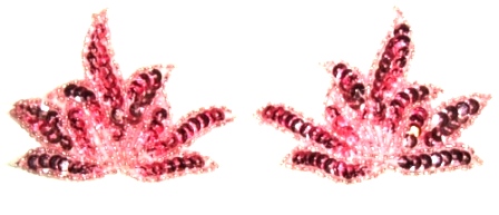 LC351 Mauve Leaf Mirror Pair Sequin Beaded Appliques 3.25"-applique,sequin,beaded,mauve,butterfly,