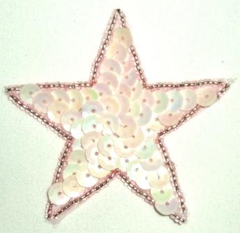 LC354 Pink AB Star Sequin Beaded Applique  2.5"