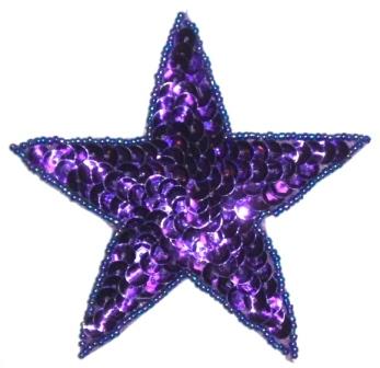 LC354 Purple Star Sequin Beaded Applique  2.5"