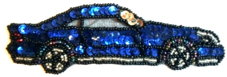 LC36-a Blue Car Sequin Beaded Applique 5"-sequin,beaded,applique,sequined,beads,sequins,appliques,car,