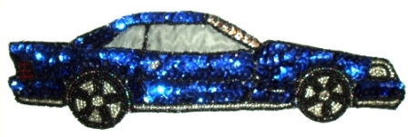 LC36-b Blue Car Sequin Beaded Applique 9.75"-sequin,beaded,applique,sequined,beads,sequins,appliques,car,