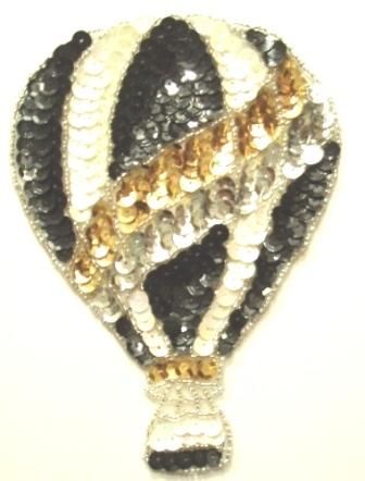 LC5 Black Hot Air Balloon Sequin Beaded Applique 6"