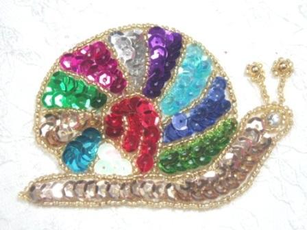 LC510  Snail Sequin Beaded Applique 4"-sequin,beaded,applique,snail 