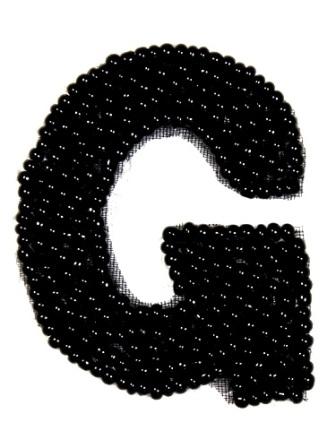 K1  Black Beaded Letter ( G ) Applique  1.75"