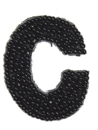 K1  Black Beaded Letter ( C ) Applique  1.75"