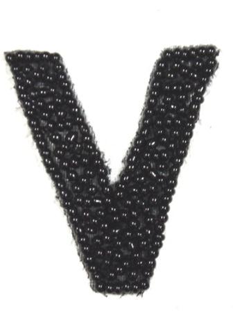K1  Black Beaded Letter ( V ) Applique  1.75"