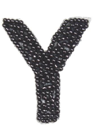 K1  Black Beaded Letter ( Y ) Applique  1.75"