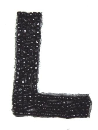 K1  Black Beaded Letter ( L ) Applique  1.75"