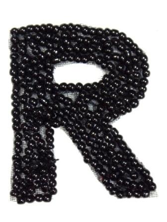 K1  Black Beaded Letter ( R ) Applique  1.75"