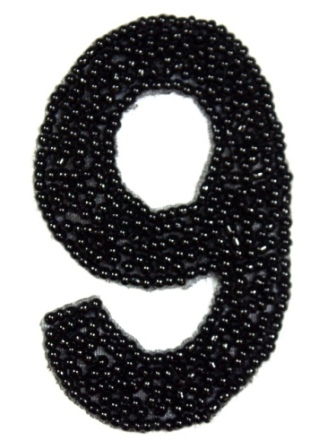 K4  Black Beaded Number ( 9 ) Applique  2.5"