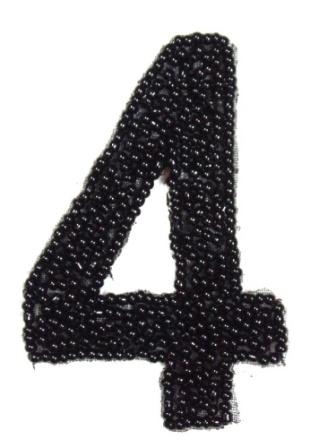 K4  Black Beaded Number ( 4 ) Applique  2.5"