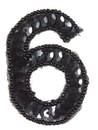 K3  Black Sequin Number ( 6 ) Applique  2.5"