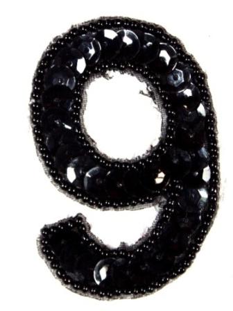 K3  Black Sequin Number ( 9 ) Applique  2.5"