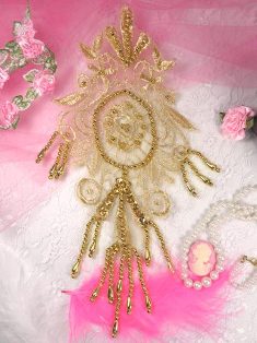 MS15 Metallic Gold Venise Lace Beaded Sequin Applique 10.25"
