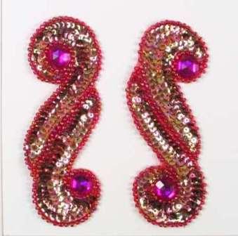 E3424  Red Mirror Pair Sequin Beaded Appliques  5.25"-red,applique,beaded,pair,sequin