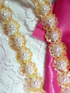 T8884 Ivory AB Pearl Floral Beaded Sequin Trim