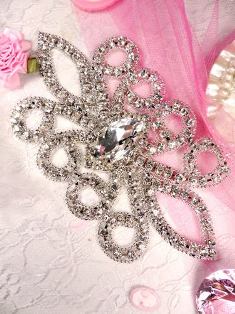 TS21 Silver Crystal Clear Rhinestone Applique Embellishment 6"
