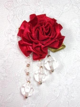 VD20  Red Crystal Floral Dangle Beaded Applique 2.5"-applique,beaded,red,floral,rose,dangle, 